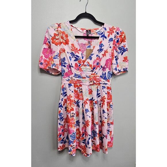 Vero Moda Remi Dress Floral Parfait Pink Womens Small Barbie Core  NWT - Picture 1 of 6